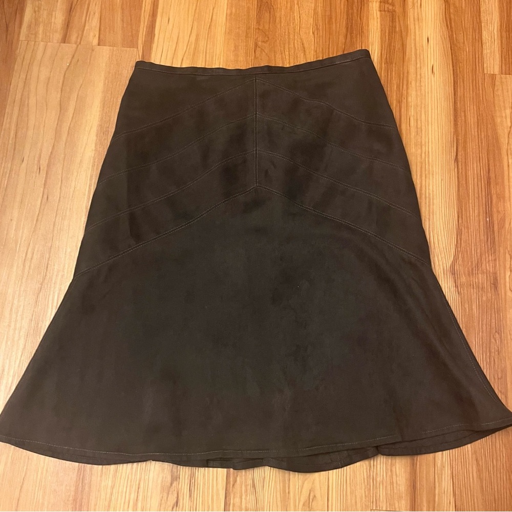 Ann Taylor LOFT Dark Brown A-Line Midi Skirt for Work - Suede-Like